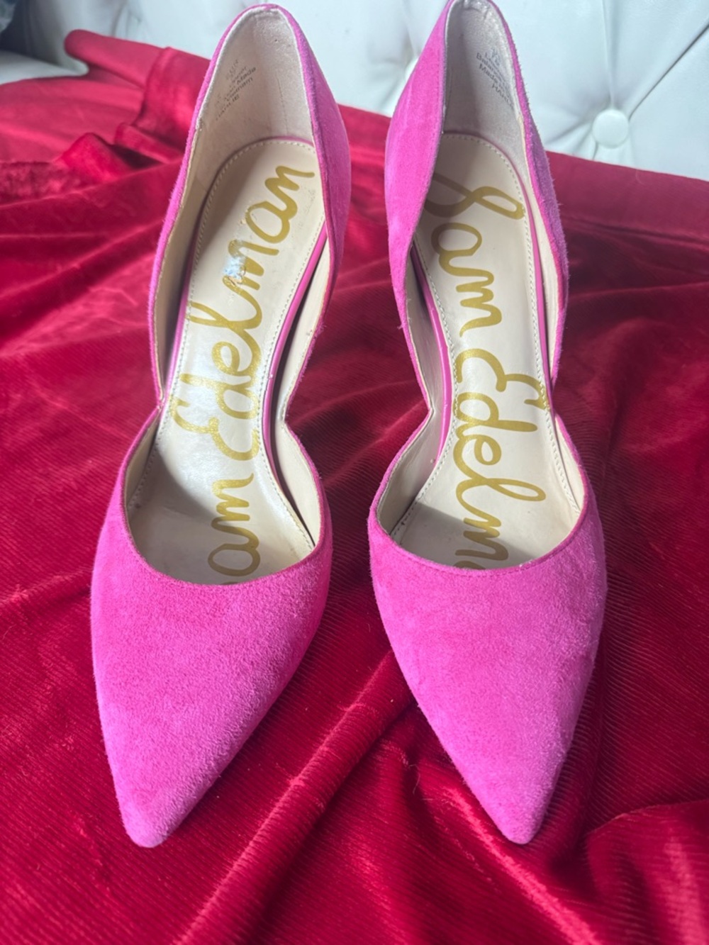 Sam Edelman Hot Pink Suede Pointed-Toe Pumps